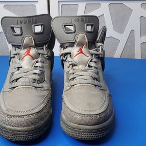 Jordan Gray Sneakers with Red Logo